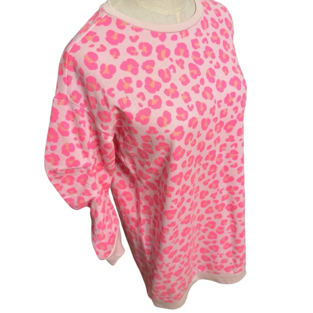 Cabana by Crown & Ivy Pink Leopard Print Sweatshirt Dress Women’s Large NWT - Picture 6 of 10